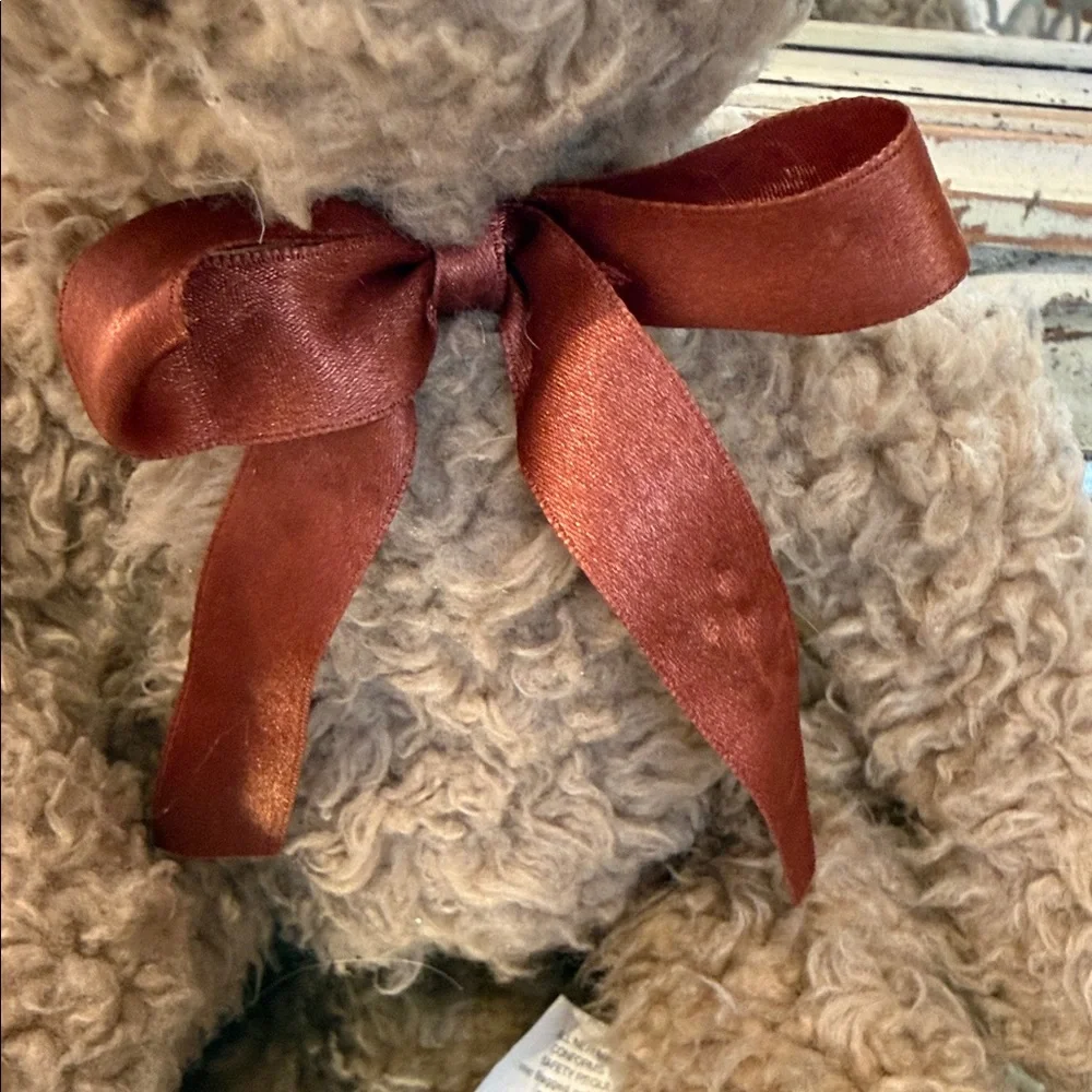Restoration Hardware Curly Teddy Bear with Satin Bow